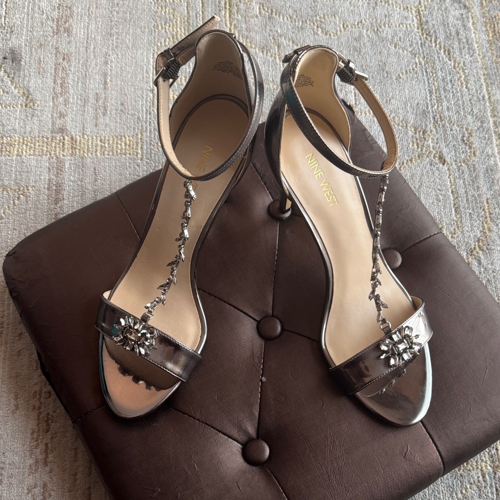 Nine West Metallic Silver Heeled Sandals